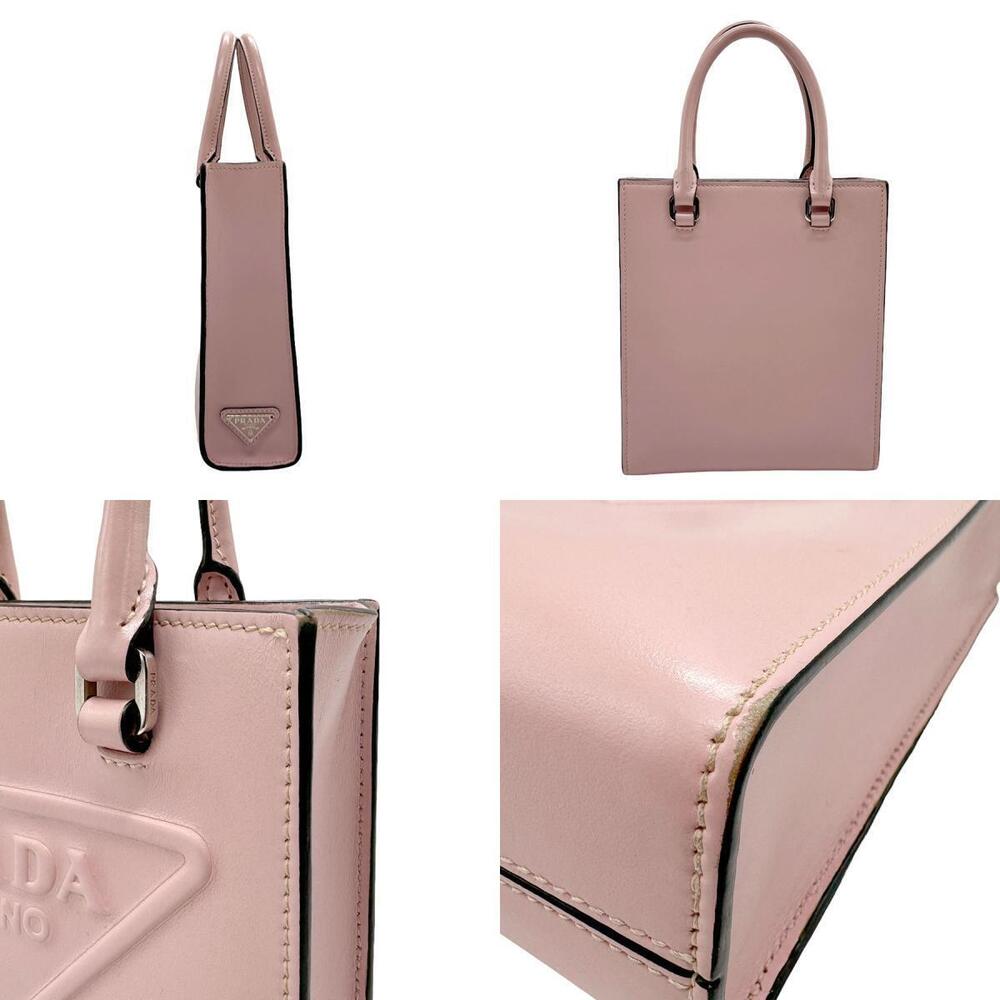 Prada leather handbag pink embossed Milano logo triangle